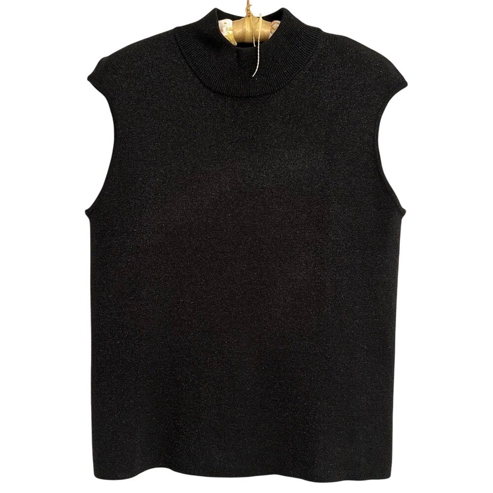 Coldwater Creek Black Metallic Silk Blend Mock Neck Sleeveless Sweater XL